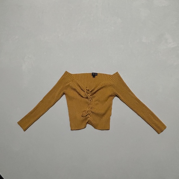 NEW MUSTARD OFF THE SHOULDER CROP SWEATER YELLOW - TIMING SWEATER - Picture 5 of 5